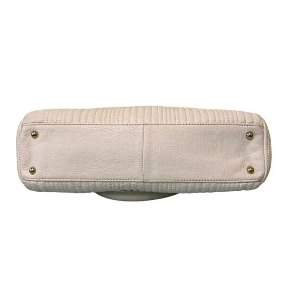 Calvin Klein Quilted Cream Leather Satchel with Tassel and Gold Chain Handles - Picture 9 of 14